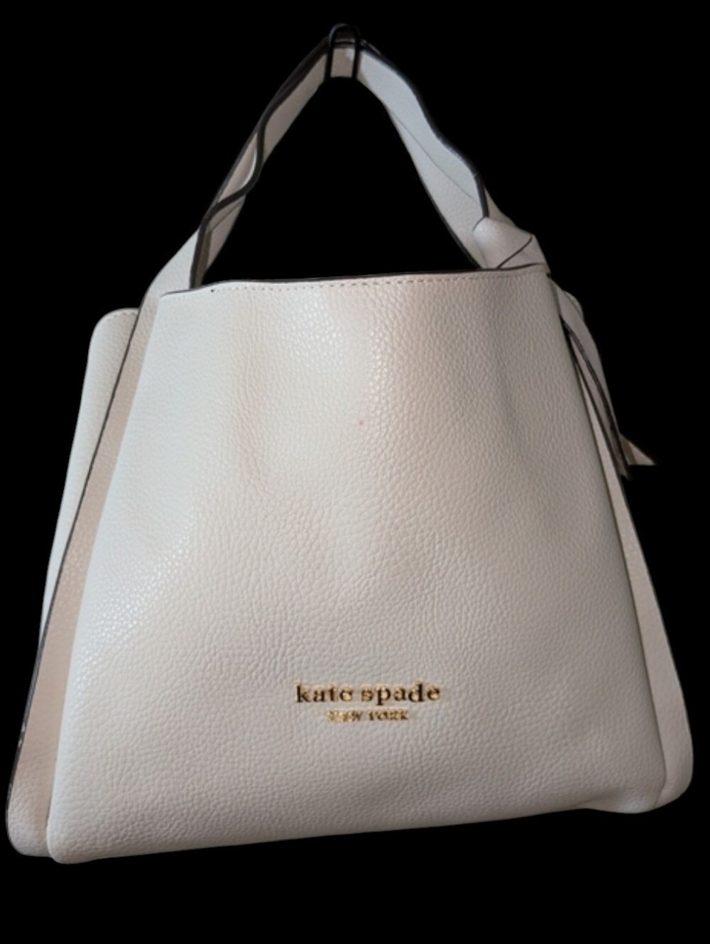 kate spade Cream Pebbled Leather Shoulder Bag with Gold Logo, 10x9